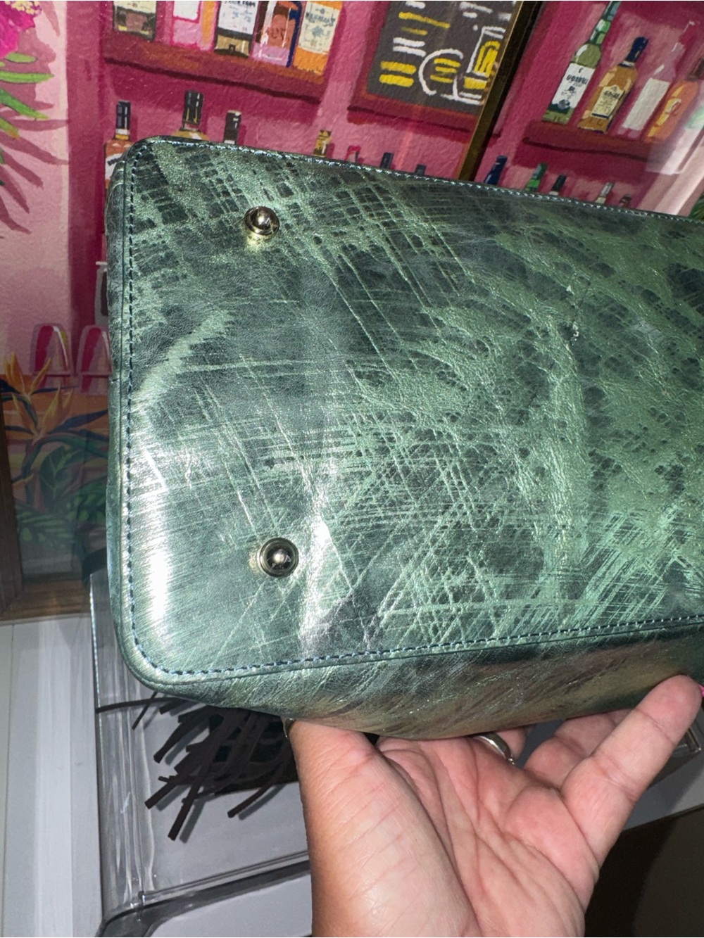 Brahmin RARE Metallic Green Shoulder or Tote Bag with Tassel Like NEW - STUNNING - Picture 4 of 6
